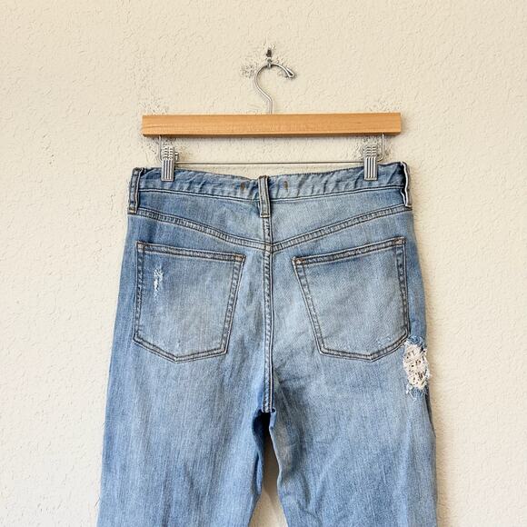 FREE PEOPLE Ella Jeans Blue Denim Distressed Button Fly Cropped - Picture 6 of 14